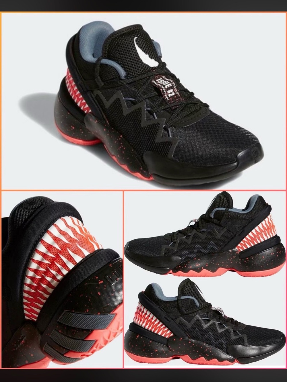 adidas Black and Coral/Red Men's Performance Sneakers